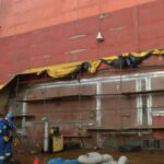 Structural repairs on a large container vessel